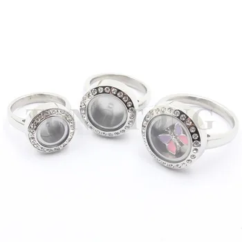 

16.5mm/18mm/22mm 316L Stainless Steel Screw-off Czech Crystals Living Charm Locket Ring (locket size: 15mm/17mm/20mm)