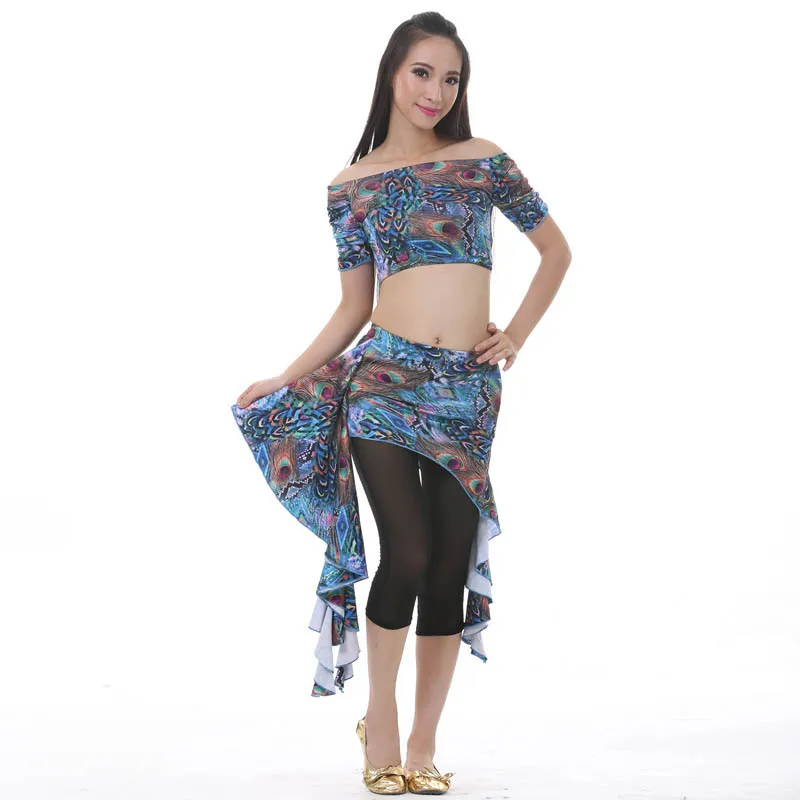 

6 Colors New Fashion Women Dance Clothig Peacock pattern Skirts Belly Dance Costume 3pcs Set Top Skirt Pants