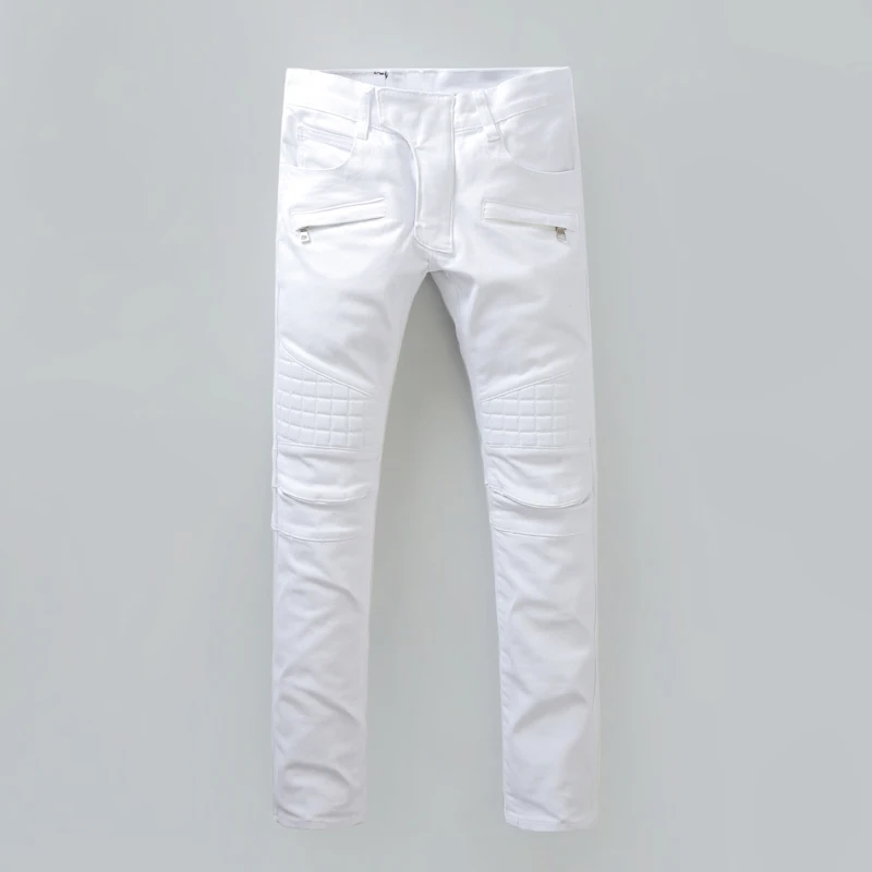 Hot Sale Pure White Jeans Men High Quality Biker Jeans New Designer