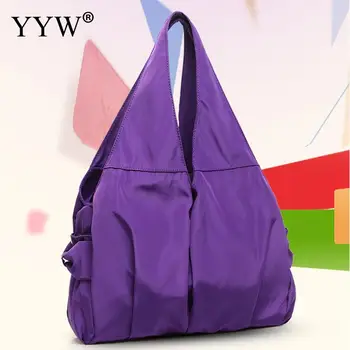 

Large Capacity Women Purple Handbag Nylon Soft Wayerproof Shoulder Bag Female Shopping Big Handbag Women Top Handle Hand Bag New