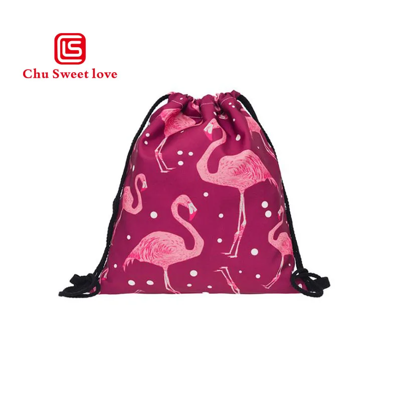 New AliExpress Hot Red 3D Print Flamingo Drawstring Shopping Drawstring Drawstring Bag Women s Backpack Bundle