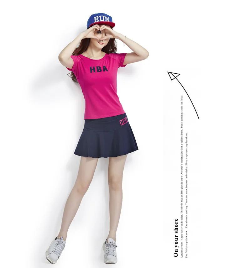 Короткий рукав короткая юбка спортивный костюм Женская Летняя мода Фитнес теннисная юбка Теннисный костюм для отдыха два комплекта