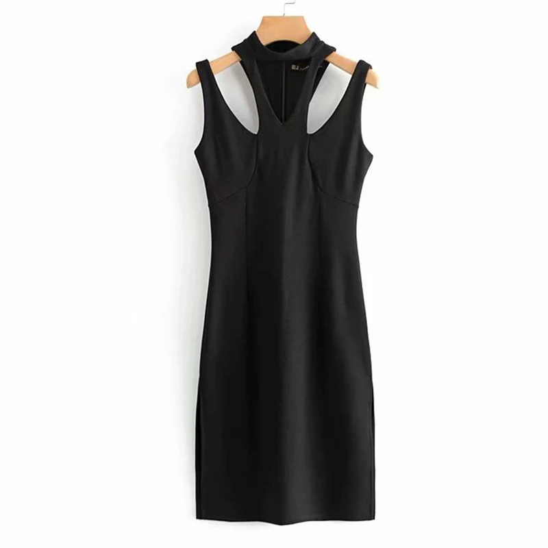 Women's Clothing Dress 2019 Solid Color Sexy Halter Halter Split Dress Ms Summer Street Sexy Slim Fit Trend Fashion Clothing