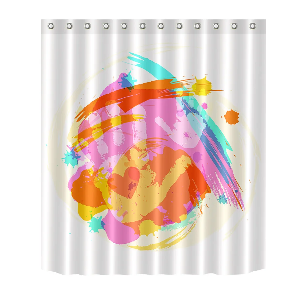 72'' Bathroom Waterproof Fabric Shower Curtain Polyester 12 Hooks Bath Accessory Sets Palm Print With Heart In Colored Graffiti | Дом и