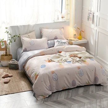 

BEST.WENSD wholesale quality blue Pink Purple comforter Bedding Set King Size pineapple duvet cover Set flat bedlinen Pillowcase