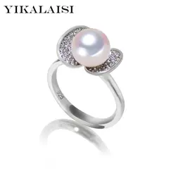 Yikalaisi 2017 жемчужные украшения мода 100% натуральный 8-9 мм пресноводного жемчуга, кольца 925 стерлингового серебра кольцо для Для женщин подарок