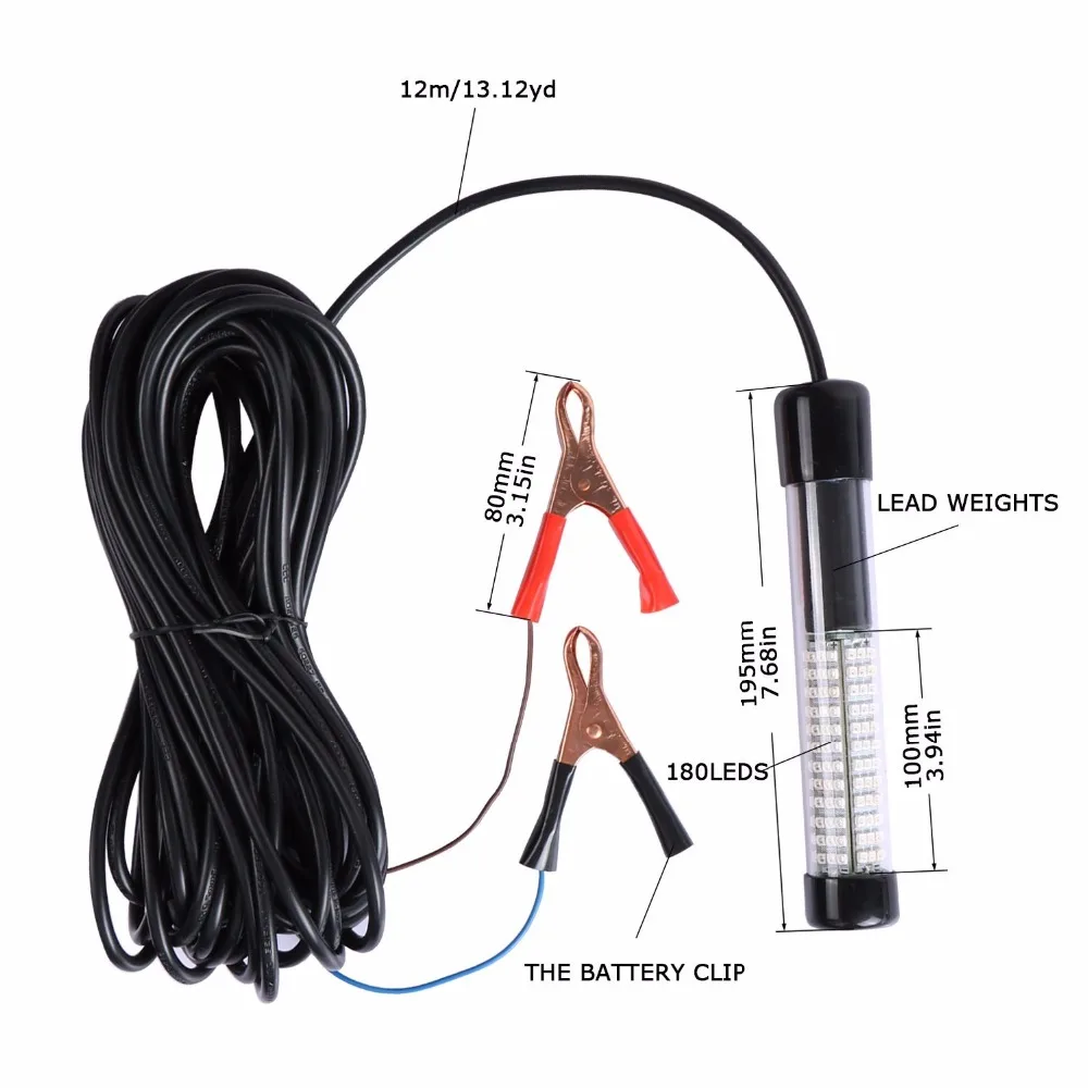 12V 10,8 W 180 светодиодный s 1080 люмен светодиодный погружной Рыбалка светильник подводный Рыболокаторы лампа с 5m шнур