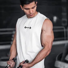 Летний спортивный бренд мужской жилет бодибилдинг фитнес мужские беговые танки тренировки печати жилет Стрингер Мужская спортивная нижняя рубашка