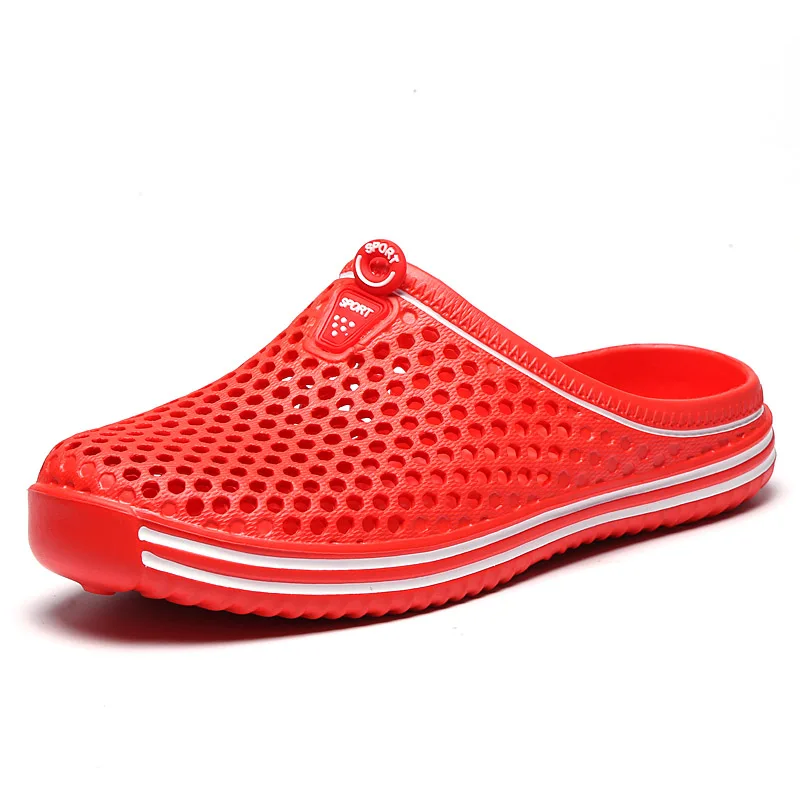 Удобные мужские сандалии для бассейна; летняя уличная пляжная обувь; Мужская обувь без шнуровки; садовые Сабо; повседневные шлепанцы для душа; обувь унисекс; Акваобувь - Цвет: Red