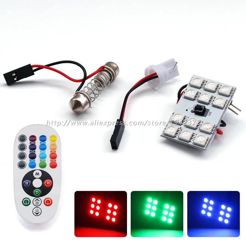 

2PCS Car LED Interior Dome Reading Light 12SMD 5050 RGB 12 Colors T10 Festoon Remote Controller Panel Dome Auto light source