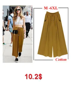 Women-Wide-Leg-Pants-Spring-Capris-Bottom-Fashion-Casual-Cotton-High-Waist-Loose-Elastic-summer-beach
