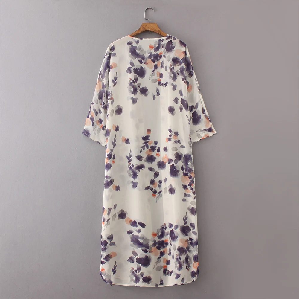 2017 Kimono largo mujeres Floral Cardigan Vintage verano chifón Kimonos Mujer Ropa Casual blusas camisas playa Cape Knits