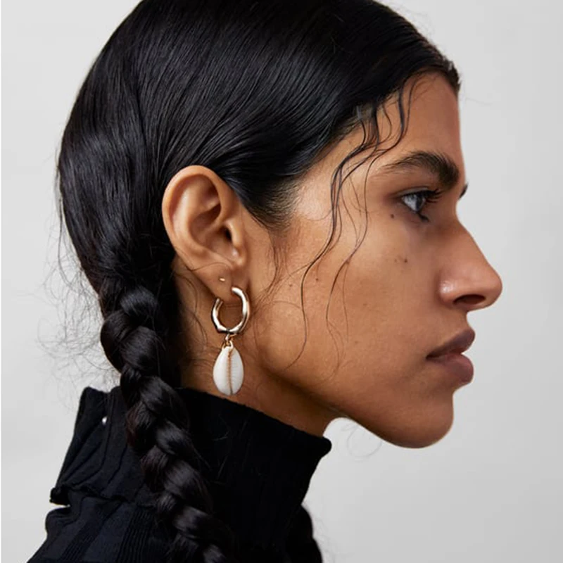 

Best lady New ZA Shell Statement Stud Earrings Suit For Women Party Bohemian Geometric Female Gifts Pendant Earrings Wholesale