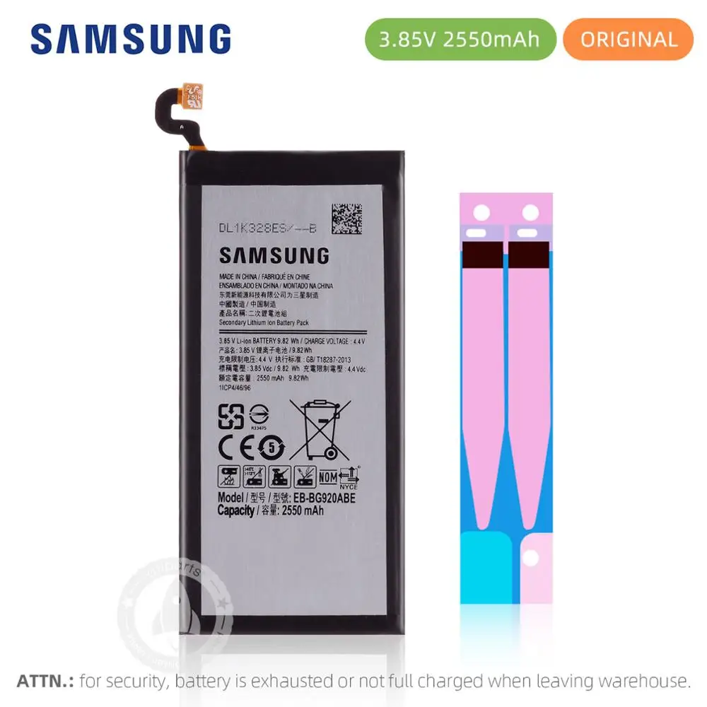 Оригинальная запасная батарея для SAMSUNG GALAXY S6 EB-BG920AB 2550 мАч SM-G920 SM-G920F G920I G920A G9200 G9208