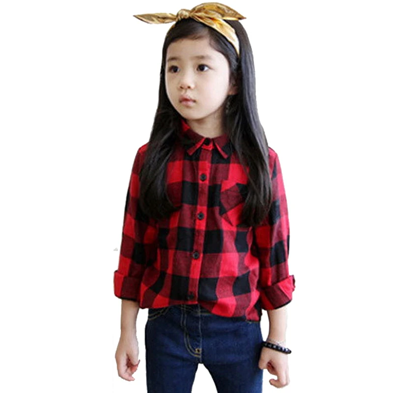 Red Plaid Camisas Para Ropa de Las Muchachas 2016 Niños del Algodón del Resorte de La Blusa de la Las Niñas Camisa Niño prendas de Vestir Exteriores Ocasional Ropa SC080|plaid shirts