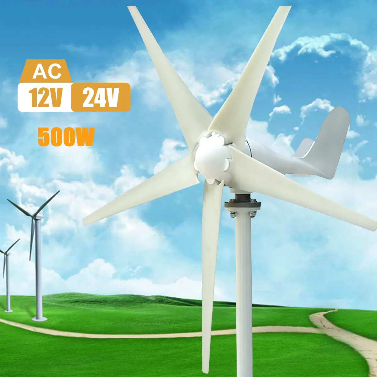 

500W Max 600W Wind Turbine Generator AC 12V/24V 5 Blade Power Supply for Home Hybrid streetlight use