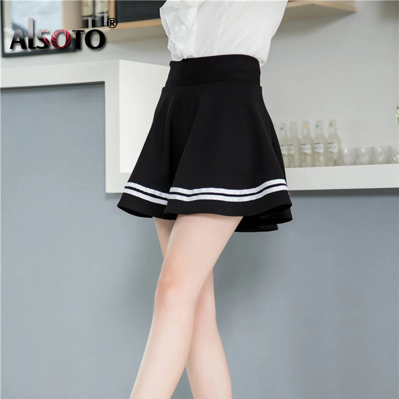 Fashion Summer Style Women Skirt Solid Color Sexy High Waist Midi Pleated Skirts Black School Korean Version Mini A-line Saia 6