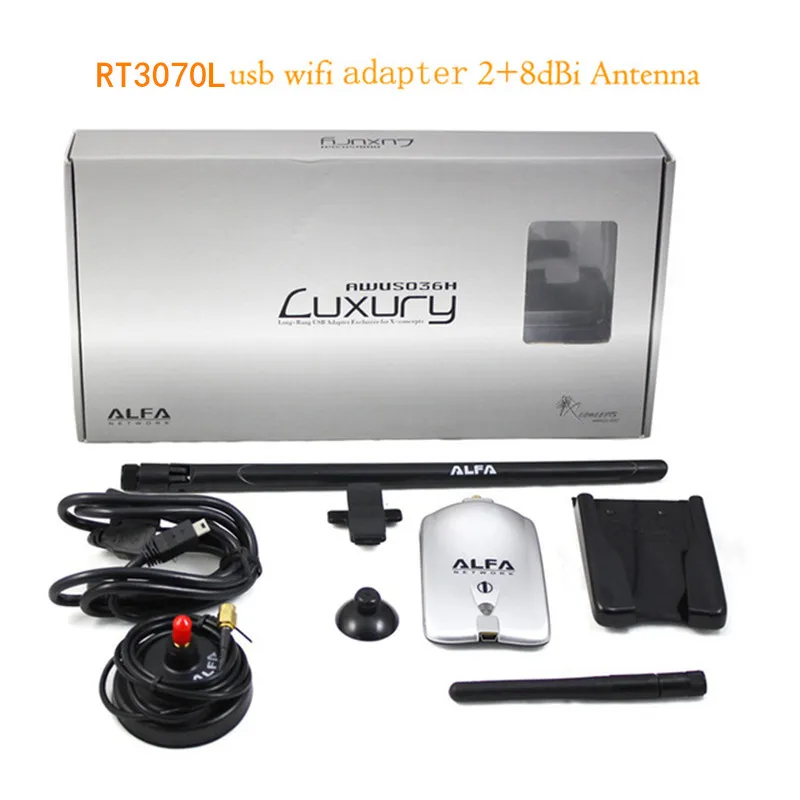 KuWFi Alfa AWUS036NH Беспроводной USB Wifi адаптер 150 Мбит RT3070L высокое Мощность Alfa Роскошные USB Wifi адаптер с 8dBi + 2dBi антенны - изображение