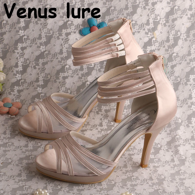 Zapatos de boda de Color Nude, Sandalias de tacón alto plataforma, zapatos de vestir de fiesta de verano|Sandalias de mujer| - AliExpress