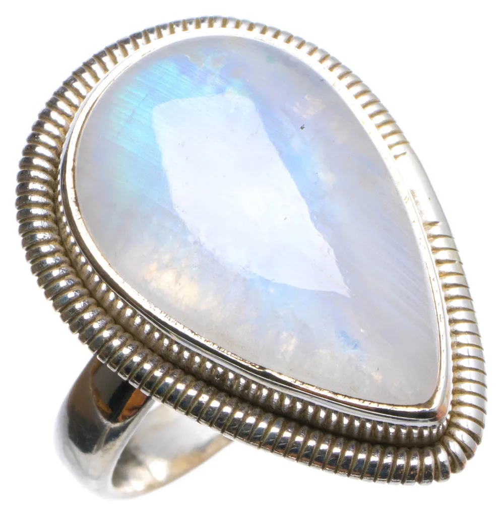 

Natural Rainbow Moonstone Handmade Unique 925 Sterling Silver Ring, US size 6.5 X2453