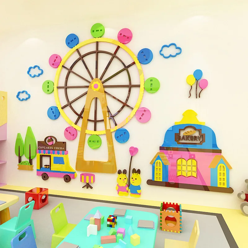 Креативный INS колесо обозрения DIY для детской комнаты, спальни, дома, гостиной, телевизора, фоновое украшение стены, 3D акриловая Наклейка на стену