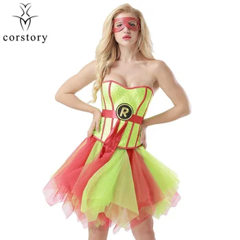 

Corstory Superwoman Sexy Costume Sequns Strapless Overbust Corset Skirt Carnival Party Cosplay Gothic Costumes fancy dress