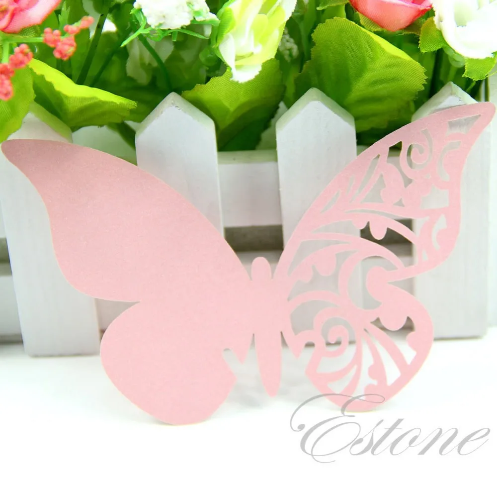 

50pcs Artificial Laser Cut Butterfly Seating Table Cup Place Card Favor Wedding Party Cards & Invitations