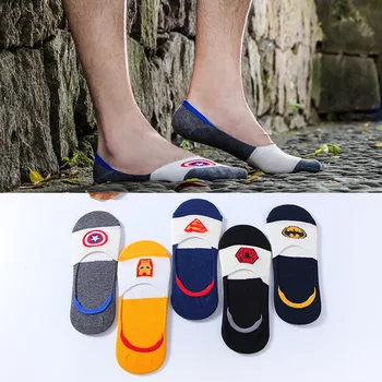 

10Pairs American captain Batman Stealth Super Shallow Mouth Invisible Socks Cotton Silicone non-slip Boat Brand Quality Men Sock