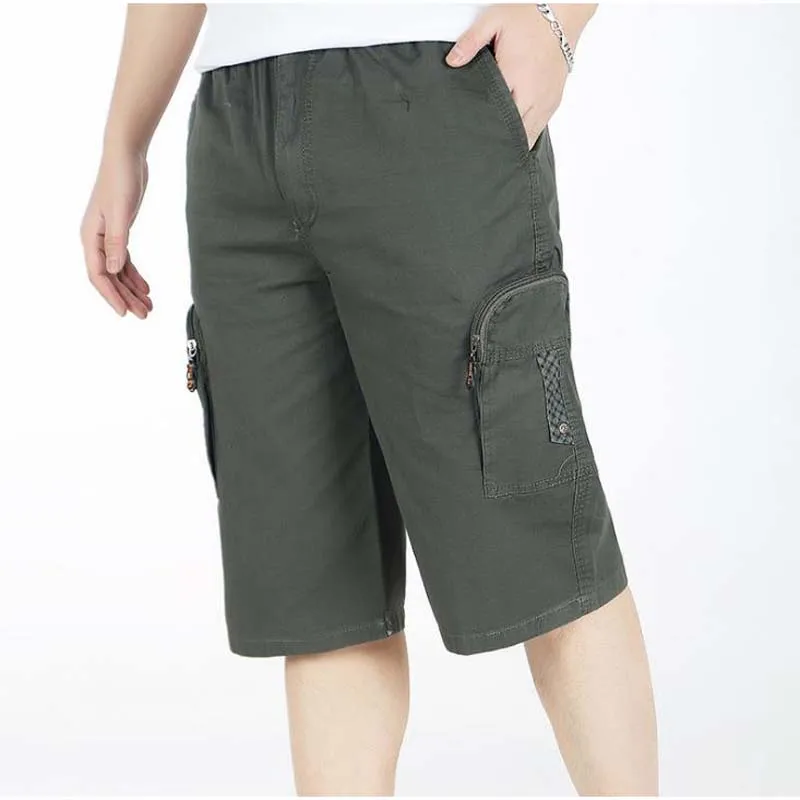 

Larger Size Cropped Trousers Men's Loose Casual Pants Elastic High Waist Calf Lenght Pants Man Wear Bottom