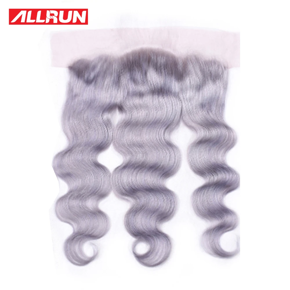 Clearance Pre-Colored Pure Grey Human Hair Weave with Frontal Allrun Brazilian Body Wave Remy Hair 3 Bundles With 13*4 Lace Closure Deals 6