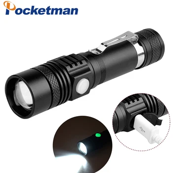 

Pocketman Ultra Bright XM-L T6 USB LED Flashlight 3 Modes 3800 Lumens Zoomable LED Torch 18650 Battery + Charger + USB z10