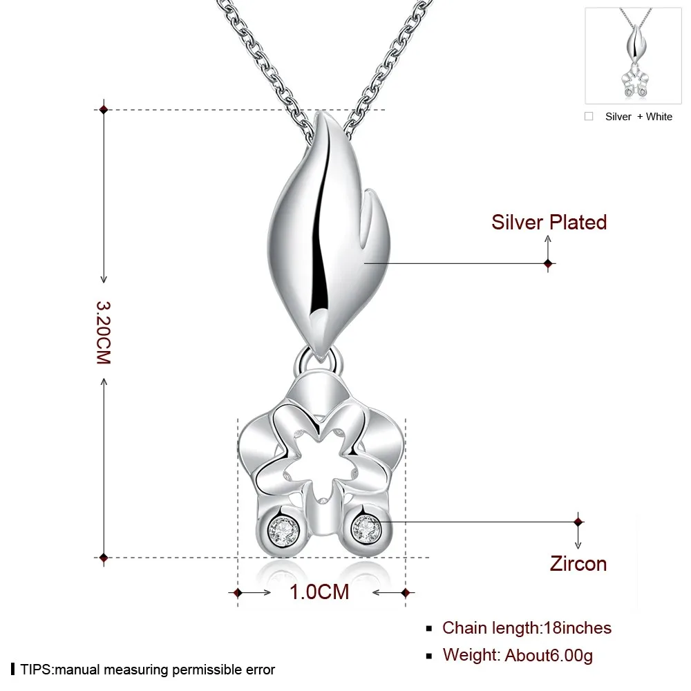 Pendant Necklaces for Women Flower Style Dazzling White Zircon Silver Plated Jewelry Accessories HFNE0350