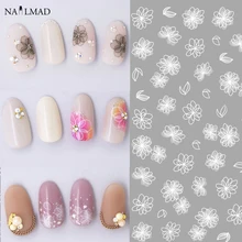 1 лист белая бабочка стикеры 3D на ногти Nail Art Кружева цветок полный ногтей переводные наклейки на ногти