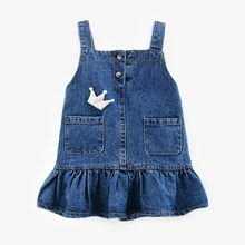 Платье для маленьких девочек летние Симпатичные Детские платья для девочек, джинсовый комбинезон, Детский костюм БЕЗРУКАВНОЕ платье из денима на бретелях джинсовые комбинезоны для детей;