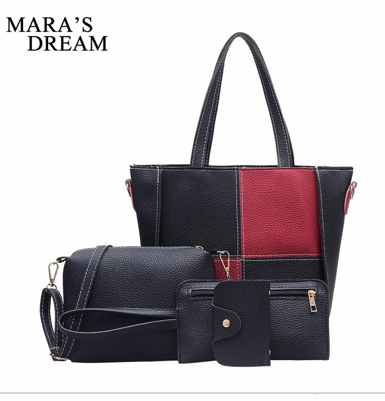 

Mara's Dream 2018 4pcs/set Women Square Patchwork Shoulder Bag Hit Color PU Leather Lady Totes Large Handbags Crossbody Bags Set