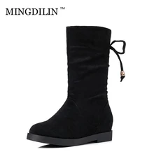 

MINGDILIN Keep Warm Large Size Modern Stylish Calf Boots Metal Decoration Simple Style Scrub Blakc Keep Warm Women Shoes 2018