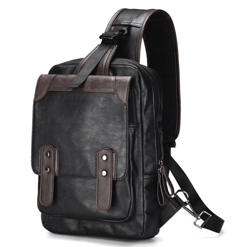 Leisure Chest Backpack Men Satchel Bag Sling Waterproof PU leather Back Pack Man Crossbody ...