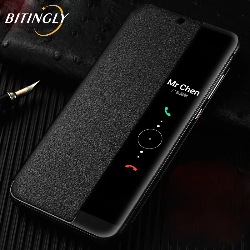 

Bitingly Smart View Case For Huawei P30 P20 Pro PU Leather Cover Hard PC Back Coque Window View Case for Huawei P30Pro Funda