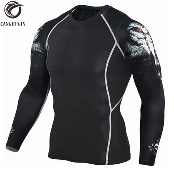 

CANGHPGIN Wolf 3D T Shirt Long Sleeve Sport Shirt Men Compression Tights Men's Running T-shirts Gym Dry Fit t shirt Rashgard
