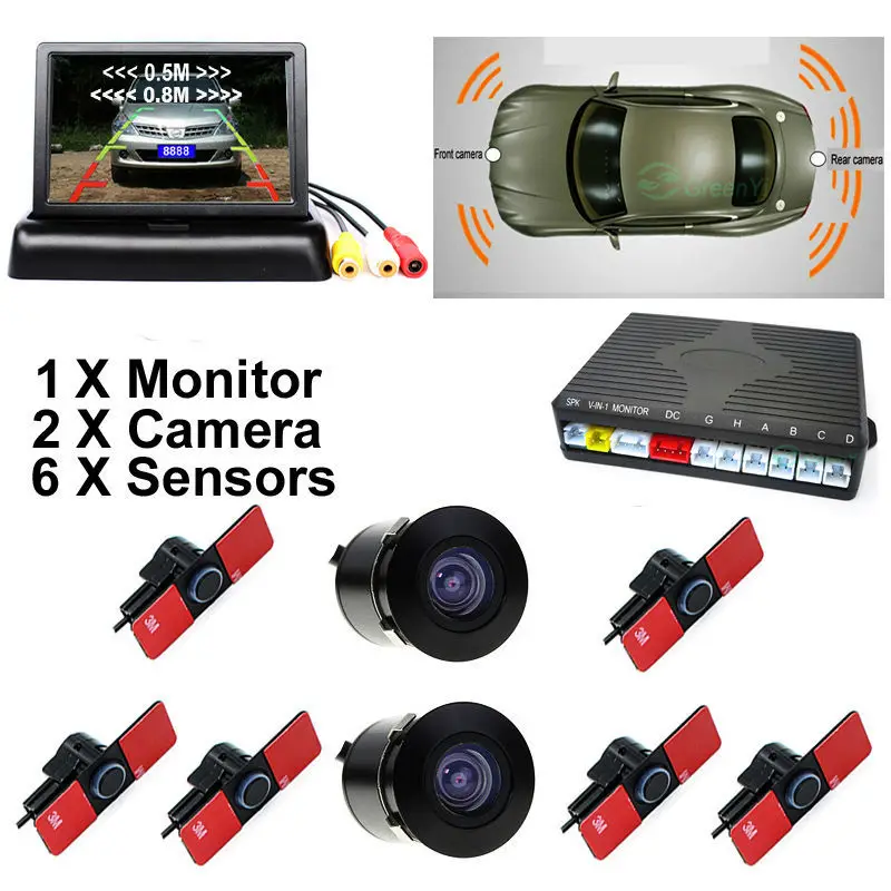 Car Parking Assistance Video Radar Sensor with 16MM Sensors + Front and Rear view Camera +4.3