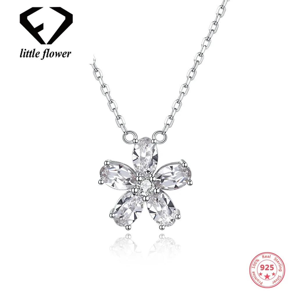 

Korean Style Sweet Sterling Silver 925 Flower Crystal Pendant Ball Chain Necklace for Women Austria Element Crystal Ornaments