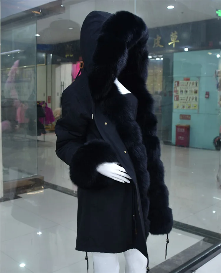 Новая женская куртка с натуральным лисьим мехом, меховым воротником, парки для женщин, длинное пальто с капюшоном, парки с мехом кролика