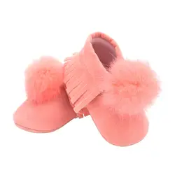 Милая Удобная весенне-Осенняя обувь с бахромой для маленьких девочек; однотонная нескользящая обувь из искусственной кожи
