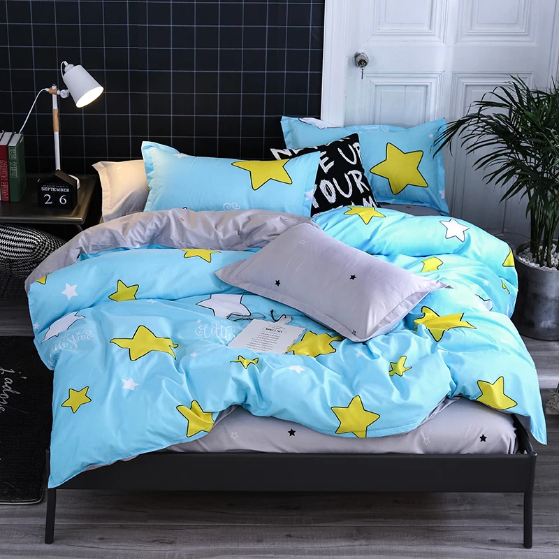 

Blue Gray Yellow White colors bed linen cotton blend colorful luxury bedding children king size comforter cover set home decor