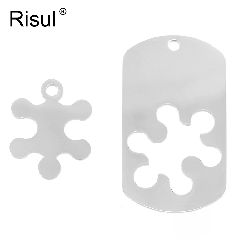 

Risul Lover's couple charms Jigsaw puzzle in Dog tag Blank pendant for diy print mirror polish stainless steel wholesale 50pcs