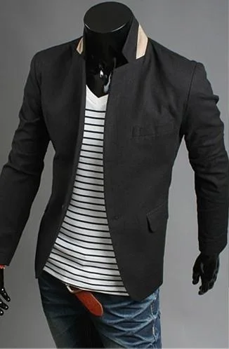 

ZOGAA 2019 Fashion New Men's Collar Color Matching Slim Linen Coat Grey Solid O-neck Mens Blazer Jacket