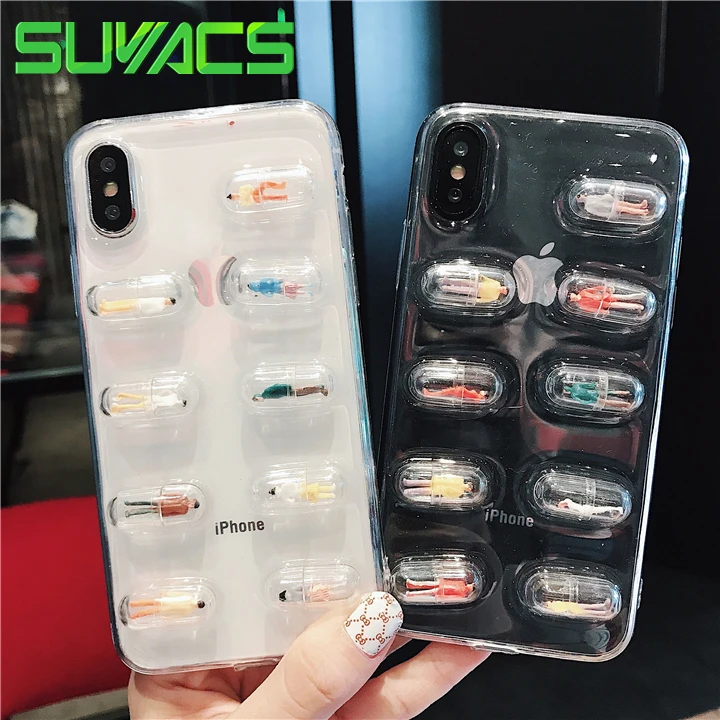 

SUYACS Color Capsules Three-dimensional Pills Phone Case For iPhone XR XS MAX 6 6S 7 8 Plus X TPU Shell Phone Back Cover Coque