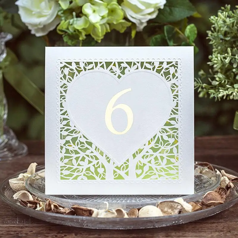 Laser Cut Green Color Wedding Tree design Wedding Table Place Card With Table Numbers