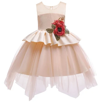 

High-end quality girls party dress / champagne red black elegant childrens prom princess dress / sequins flower birthday dress