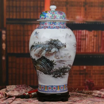 

Big Antique home decoration round ginger jar decorated Porcelain temple jars